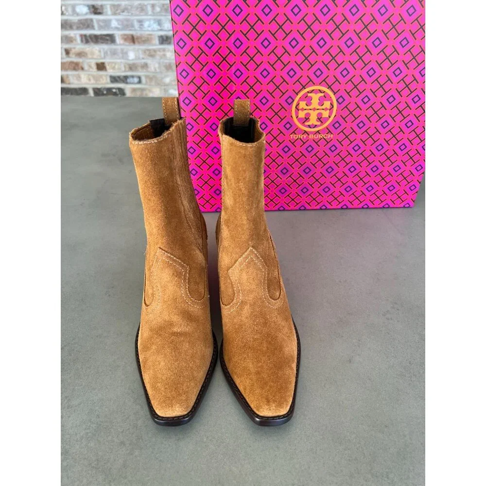 Tory Burch Western Suede Leather Women's Ankle Bootie Rhum Size 5